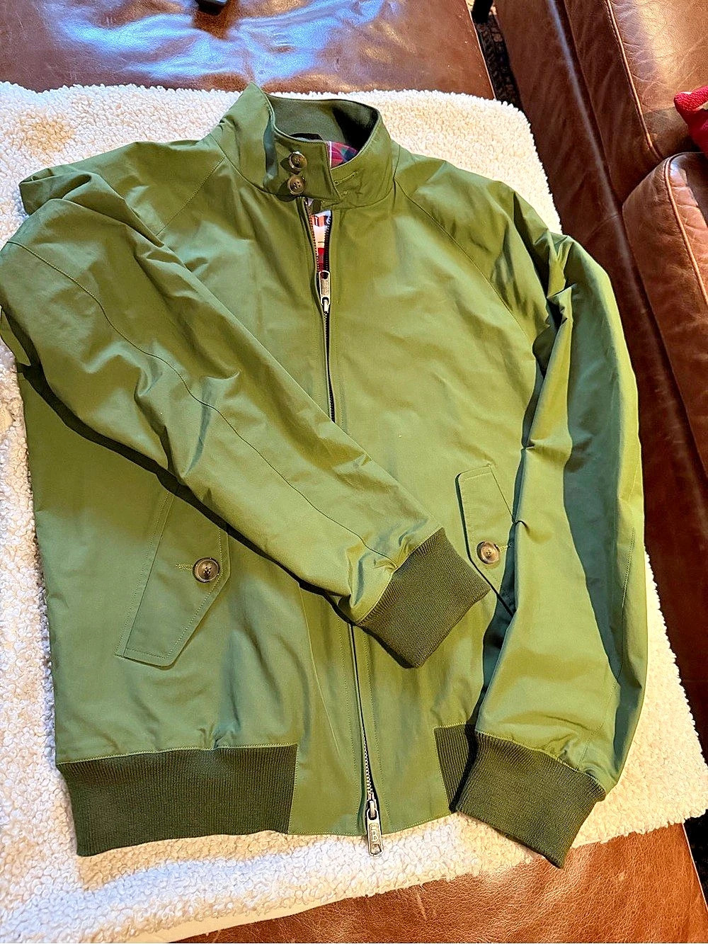 Baracuta Green Plaid-Lined Bomber Jacket Size 38